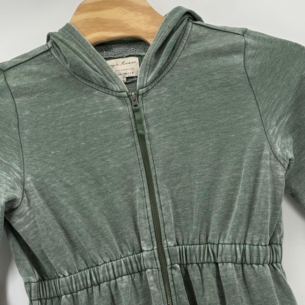 Evys Tree Anne-Marie Hoodie Womens Large Green Zip Front Long Cardigan Pockets
